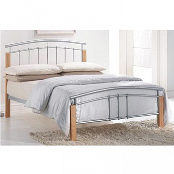 Manželská postel, dřevo olše/stříbrný kov, 140x200, MIRELA